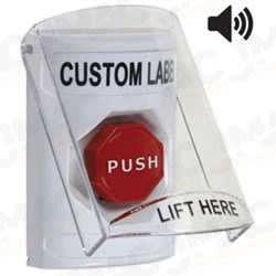 STI SS-23A5 Stopper Station with Stopper Station Shield with Sound, Custom Lettering, White Housing