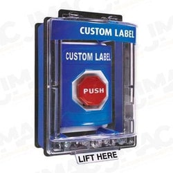 STI SS-2462 Stopper Station with Mini Weather Stopper Cover with Spacer, Custom Lettering, Blue Housing