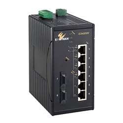 EtherWAN EX45071-A0B 7-Port 10/100BASE-TX + 1-Port 100BASE-FX Hardened Unmanaged PoE Ethernet Switch, Single Mode, SC Connectors, 20km
