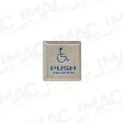 Camden CM-454WTDP 4-1/2" Square Push Plate Switch, Concealed Screws, ADA Logo and PUSH TO OPEN, DPDT, Bright Stainless Steel, Boot and Water Tight Coating