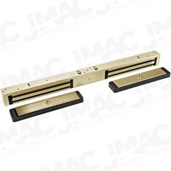 Dynalock 2282-DSM2-US4 Slim Line Holding Force Electromagnetic Lock, 1200lbs, Double Outswinging Door, Double Coil, Satin Brass