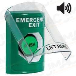 STI SS-21A7EX Stopper Station with Stopper Station Shield with Sound, EMERGENCY EXIT Lettering, Green Housing
