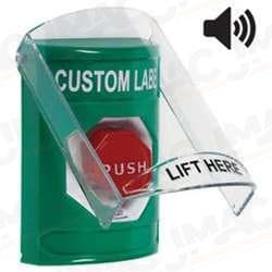 STI SS-21A9 Stopper Station with Stopper Station Shield with Sound, Custom Lettering, Green Housing
