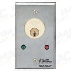 Alarm Controls MCK-6-5 Mortise Cylinder Keyswitch Station, Pneumatic Time Delay, Single Gang, Green LED, Red LED