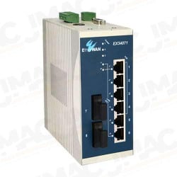EtherWAN EX34062-20B Industrial Unmanaged 6-Port 10/100BASE-TX + 2-Port 100BASE-FX PoE Ethernet Switch, Multimode, ST Connectors, 2km