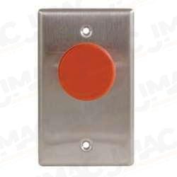 Camden CM-400 1-5/8" Mushroom Pushbutton, Stainless Steel, Single Gang, N/O, Blank Faceplate, Red Button