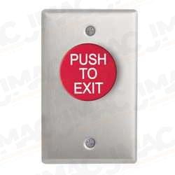 Camden CM-4085PTEB 1-5/8" Mushroom Pushbutton, Aluminum Single Gang Blank Faceplate, Spring Return, DPST Timer, Blue Button with PUSH TO EXIT, Brushed Aluminum