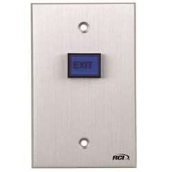 Rutherford 970MO24X28, 'Exit' Button, Momentary Action, 24V, Brushed Anodized Aluminum