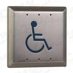 Camden CM-46-4AR-OB 4-1/2" Square Push Plate Switch, Exposed Screws, ADA Logo with Right Arrow, PUSH TO OPEN, SPDT, Oil Rubbed Bronze