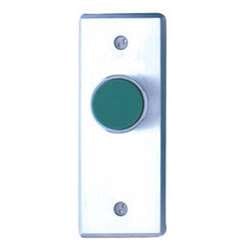Camden CM-8100G Vandal Resistant Extended Push Button, N/O, Narrow, Momentary, Green Button, Blank Faceplate, Brushed Aluminum