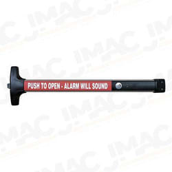 Detex FV40 EB LD 628 99 36 W-CYL Value Series Narrow Stile Rim Exit Device, Less Dogging, 99 Surface Strike, Fire Rated, Battery Operated Alarm, 36 In. Device, Satin Aluminum Clear Anodized