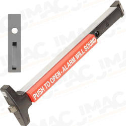 Detex V4003A EB CD 628 99 36 Value Series Narrow Stile Rim Exit Device, with Night Latch Trim, Cylinder Dogging, 99 Surface Strike, Battery Operated Alarm, 36 In. Device, Satin Aluminum Clear Anodized