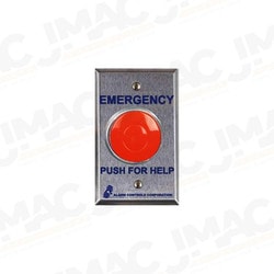 Alarm Controls PBM-1-2-L2-GR Emergency Station Pushbutton, Momentary, One N/C Pair, Stainless Steel, 12 VDC Illumination, Guard Ring