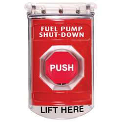 STI SS-2012PS Stopper Station with Bopper Stopper Cover, FUEL PUMP SHUT-DOWN Lettering, Red Housing