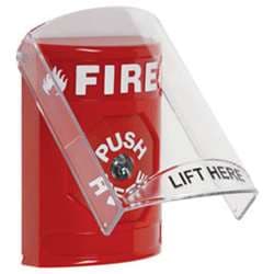 STI SS-2020F Stopper Station with Stopper Station Shield, FIRE Lettering, Red Housing