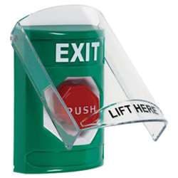 STI SS-2125X Stopper Station with Stopper Station Shield, EXIT Lettering, Green Housing