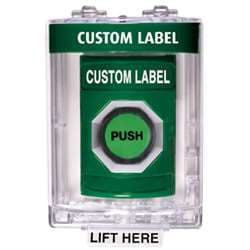 STI SS2137 Stopper Station with Mini Stopper II Cover without Horn, Custom Lettering, Green Housing