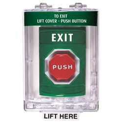 STI SS2145X Stopper Station with Mini Stopper II Cover with Horn, EXIT Lettering, Green Housing