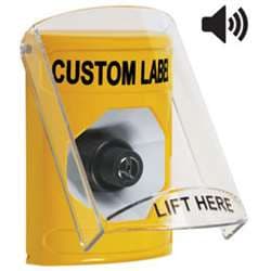 STI SS-22A3 Stopper Station with Stopper Station Shield with Sound, Custom Lettering, Yellow Housing