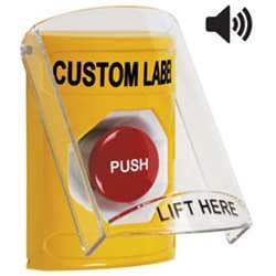 STI SS-22A4 Stopper Station with Stopper Station Shield with Sound, Custom Lettering, Yellow Housing