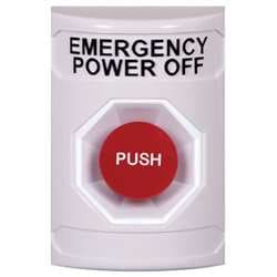 STI SS-2304PO Stopper Station, Momentary Mushroom Button, EMERGENCY POWER OFF Lettering, White Housing