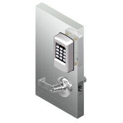 Security Door Controls SDC E75PBG5Q Digital Keypad with Prox Reader, Cylindrical Lockset, Black Keypad Finish, Galaxy, I-Core prep Lever Handle, 626 Dull Chrome Lever Lockset Finish