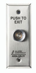 Alarm Controls TS-15 Request to Exit Station with Pneumatic Timer Delay, 1NO-1NC, Push to Exit Label, 20 to 60 Second, 10 Ampere at 28 Volt DC, With Guard, Narrow Wall Plate with 302 Stainless Steel Finish