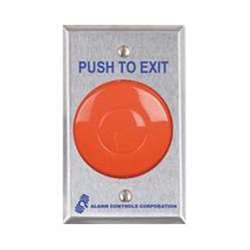 Alarm Controls TS-21R 2-1/2"  Request to Exit Station Mushroom Pushbutton, Red, Single Gang, Stainless Steel, Momentary, N/O & N/C 1-Gang, Momentary, PUSH TO EXIT Label, 1NO-1NC, 10 Ampere at 120 Volt AC/35 Volt DC, -25 to 70 Deg C, 2-1/2"