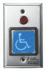 Alarm Controls TS-5 2" Blue Square Pushbutton, Single Gang, ADA Logo, Momentary, SPDT, LED