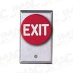 Camden 4085PTE 1-5/8" Mushroom Red Pushbutton (PUSH TO EXIT), Aluminum Single Gang Blank Faceplate, Spring Return, DPST Time Delay, Brushed Aluminum