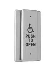 Camden 35/4 Narrow Push Plate Switch, Single Gang Mounting Plate, ADA Logo and PUSH TO OPEN, Bright Stainless Steel