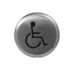 Camden 40/2 4-1/2" Round Push Plate Switch, ADA Logo, Bright Stainless Steel