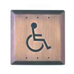 Camden 46/2 4-1/2" Square Push Plate Switch, Exposed Screws, ADA Logo, Stainless Steel