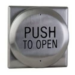 Camden 41/3-DP 4-1/2" Round Push Plate Switch, Square Back Plate, PUSH TO OPEN, Bright Stainless Steel, DPDT