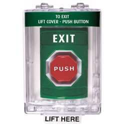 STI SS2142 Stopper Station with Mini Stopper II Cover with Horn, Custom Lettering, Green Housing