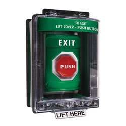 STI SS2165X Stopper Station with Mini Weather Stopper Cover with Spacer, EXIT Lettering, Green Housing