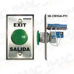 Seco-Larm SD-7201GAPT1Q Stainless Steel Push-to-Exit Plate, Single Gang, Green Mushroom Button, EXIT and SALIDA Lettering, Built-In Timer