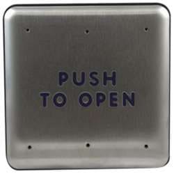 BEA 10PBS  4.75" Square Push Plate W/ Blue "Push To Open" Text Only 10PBS