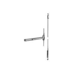 Detex F20 LD 629 97 48X120 Fire Rated Advantex Wide Stile Surface Vertical Rod Exit Device, Less Dogging, 97 Surface Strike, 48 In. Device for 120 In. Door Height, Bright Stainless Steel