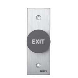 Rutherford 918NGEMO8 Green 'Exit' Mushroom Button, Narrow, Momentary, Brushed Anodized Aluminum