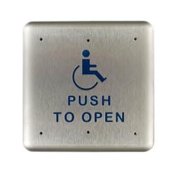 Rutherford 946HPS45 4-1/2" Square Stainless Steel Pushplate, Momentary, Handicap Symbol & "PUSH TO SLOW", Brushed Stainless Steel