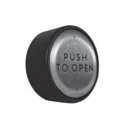 Rutherford 950P45 4-1/2" Round Stainless Steel Pushplate, Momentary, PUSH TO OPEN