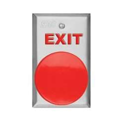 SDC 446UGL1R Exit Switch, 2-5/8" Mushroom, Momentary, DPST, Single Gang, Green Button, Stainless Steel, Red LED
