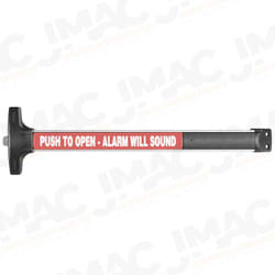 Detex V40 EBxW LD 628 99 36 Value Series Narrow Stile Rim Exit Device, Less Dogging, 99 Surface Strike, Weatherized Battery Operated Alarm, 36 In. Device, Satin Aluminum Clear Anodized