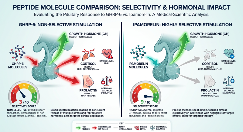 A high-quality medical infographic comparing the pituitary selectivity of <a href=