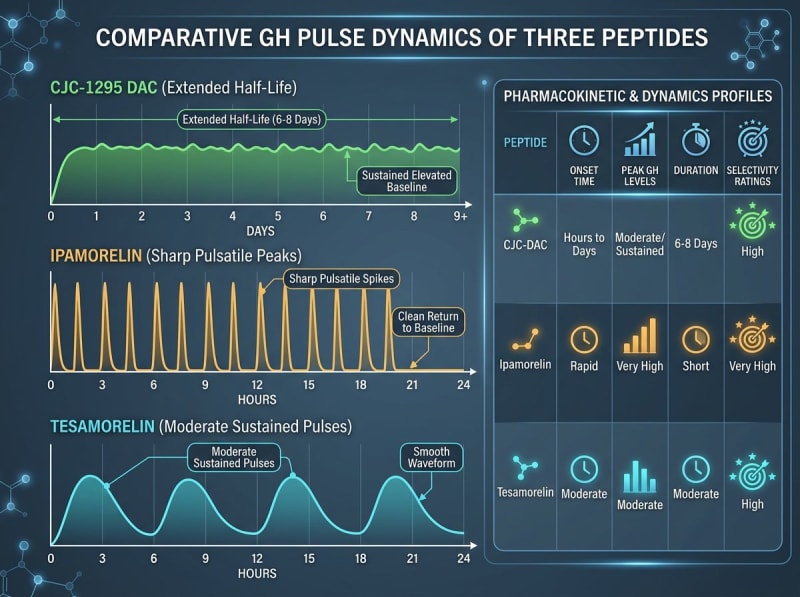Illustrative graphic of peptide persistence and GH secretion patterns
