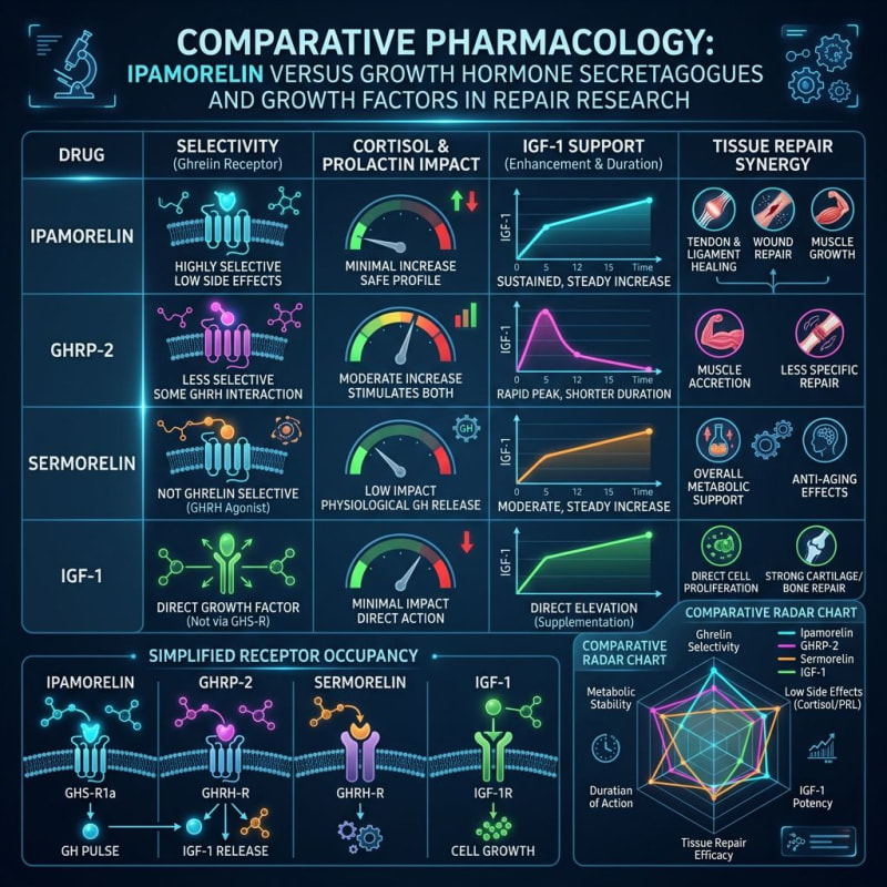 Conceptual comparison of ipamorelin and other growth-factor-related research subjects