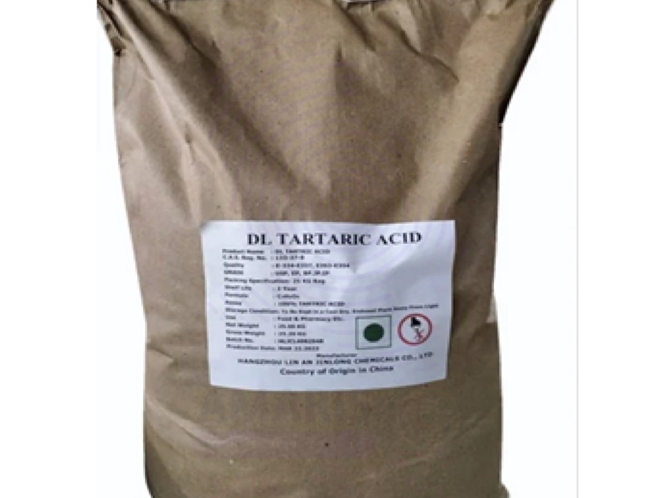 DL Tartaric Acid powder packaged for industrial supply