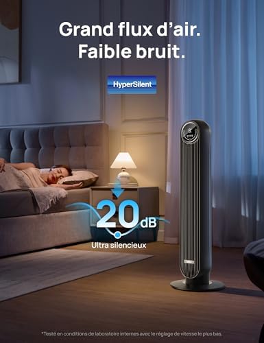 Dreo 20dB ventilateur colonne silencieux, Vitesse 7,6 m/s - Oscillant à 90° ventilateurs tour pour chambre, 92 cm de haut, Télécommande incluse, 4 vitesses, 4 modes, minuterie 8H, Noir - Nomad One - Image 4