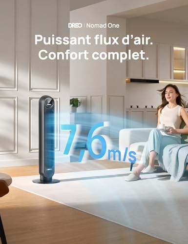 Dreo 20dB ventilateur colonne silencieux, Vitesse 7,6 m/s - Oscillant à 90° ventilateurs tour pour chambre, 92 cm de haut, Télécommande incluse, 4 vitesses, 4 modes, minuterie 8H, Noir - Nomad One - Image 3